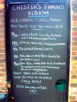 Chestertourist.com - Albion Inn Famous Sign Page One